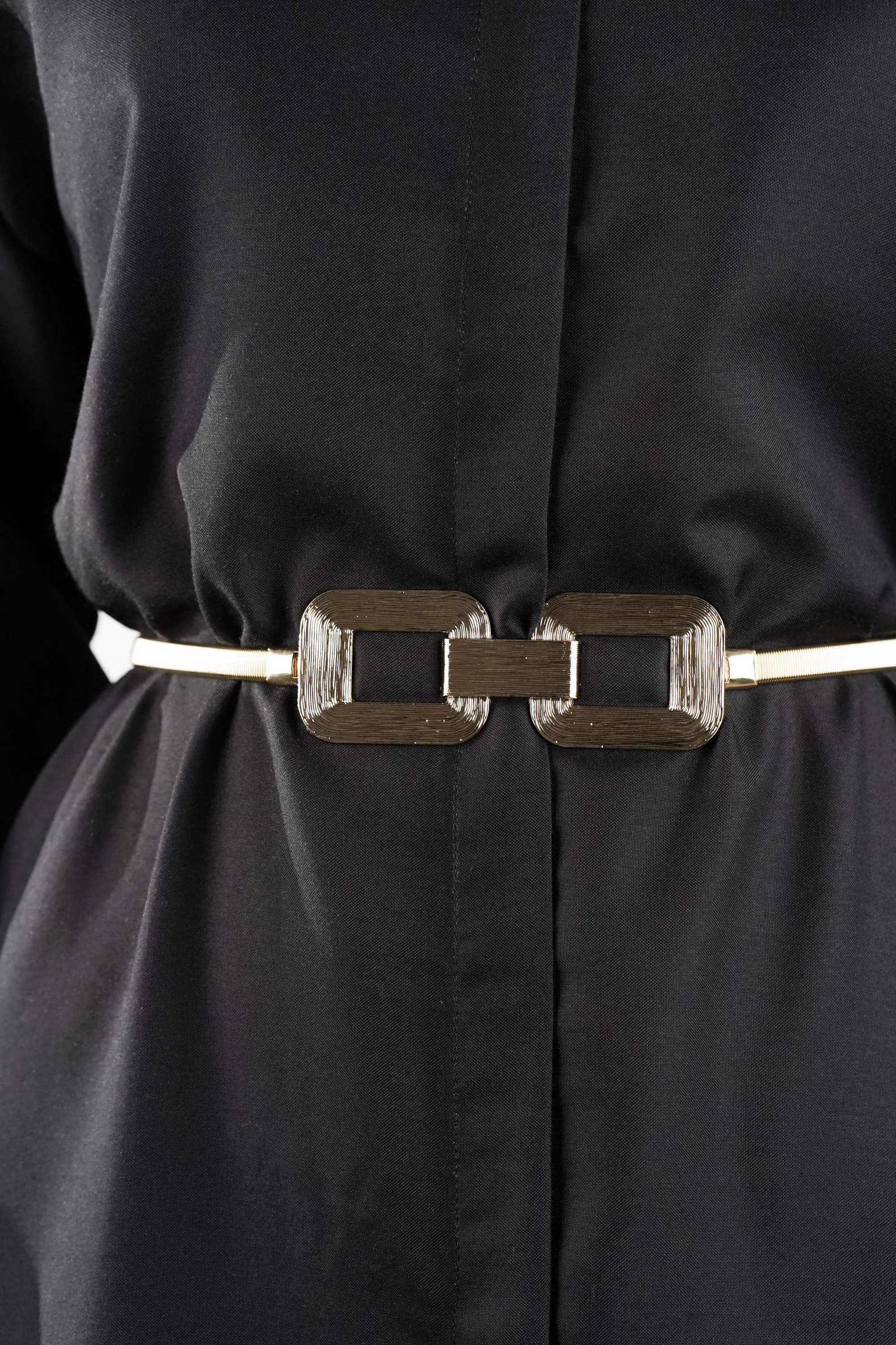 Structured Buckle Metal Stretch Belt