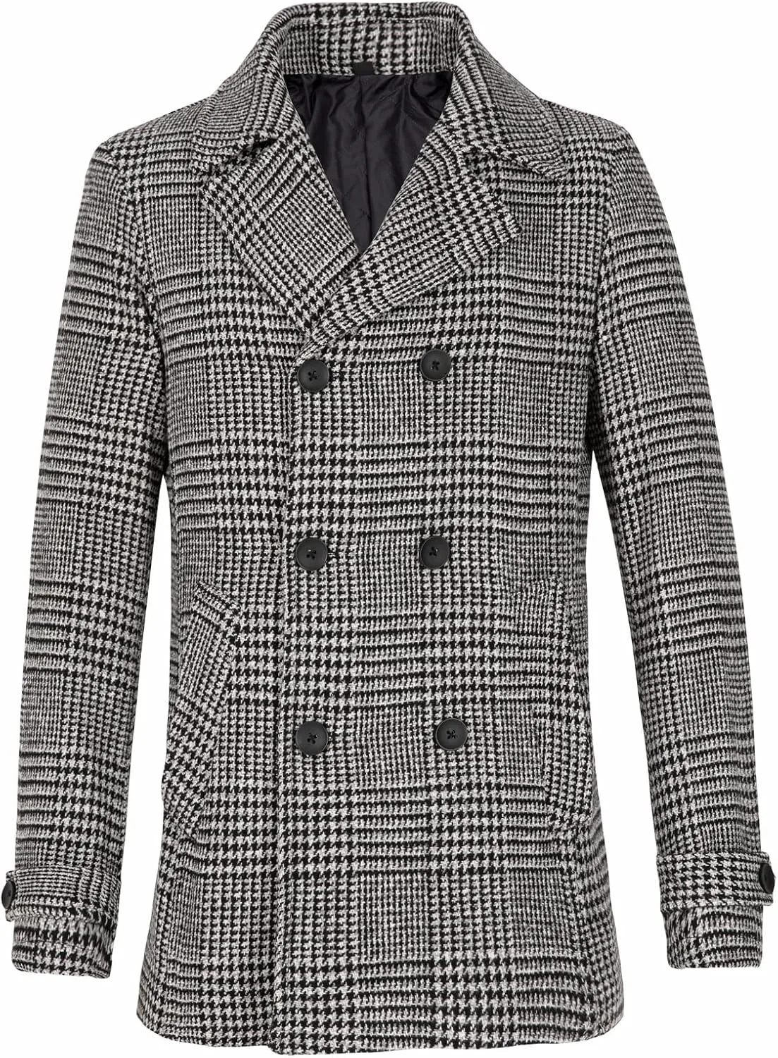 ThCreasa Mens Classic Double Breasted Pea Coat Wool Blend Quilted Lined Notched Collar Overcoat Trench Coat