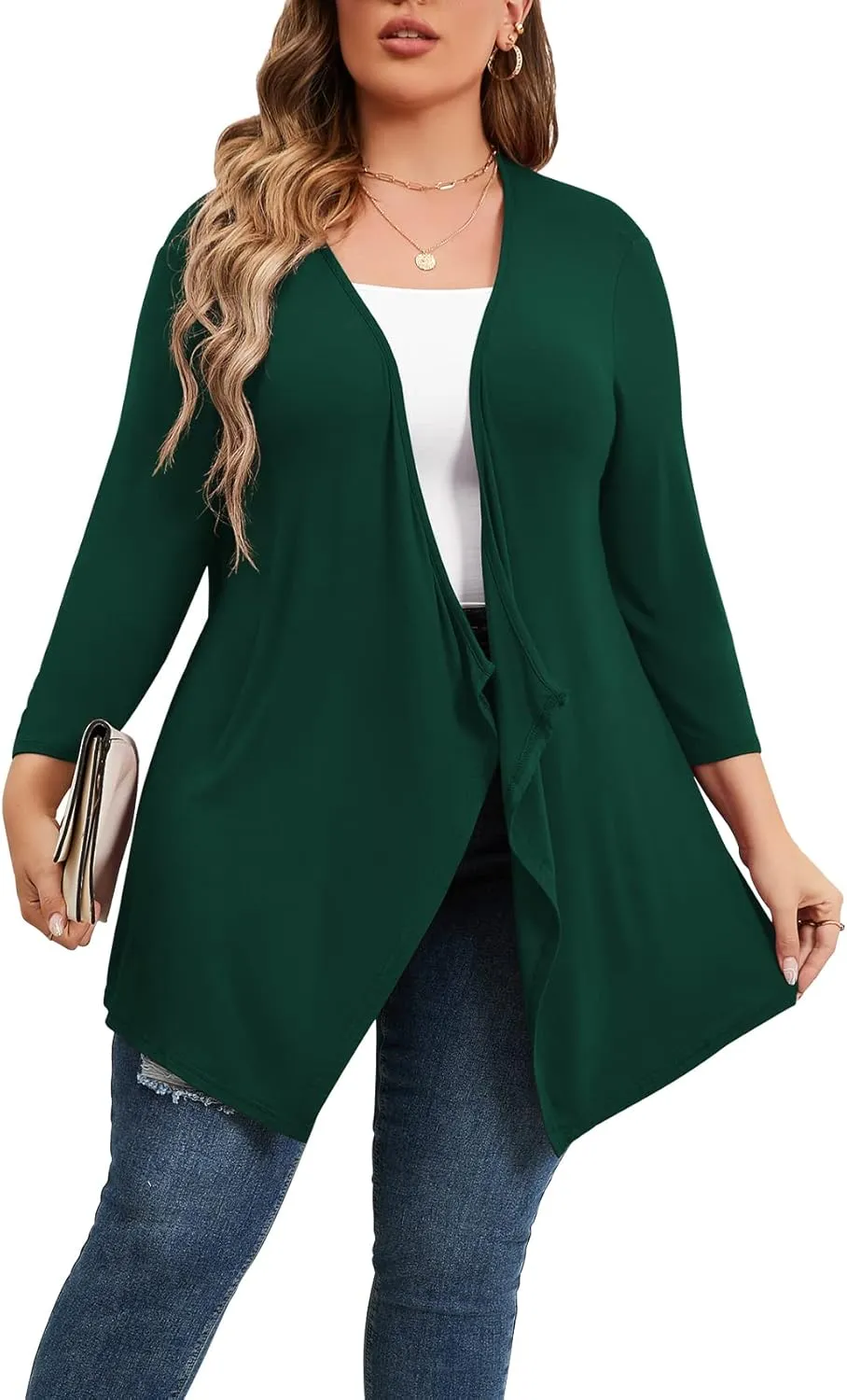 TIANZHU Women Cardigan Lightweight 3/4 Sleeve Casual Open Front Light Cardigan Drape Duster Sweaters
