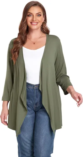 TIANZHU Women Cardigan Lightweight 3/4 Sleeve Casual Open Front Light Cardigan Drape Duster Sweaters