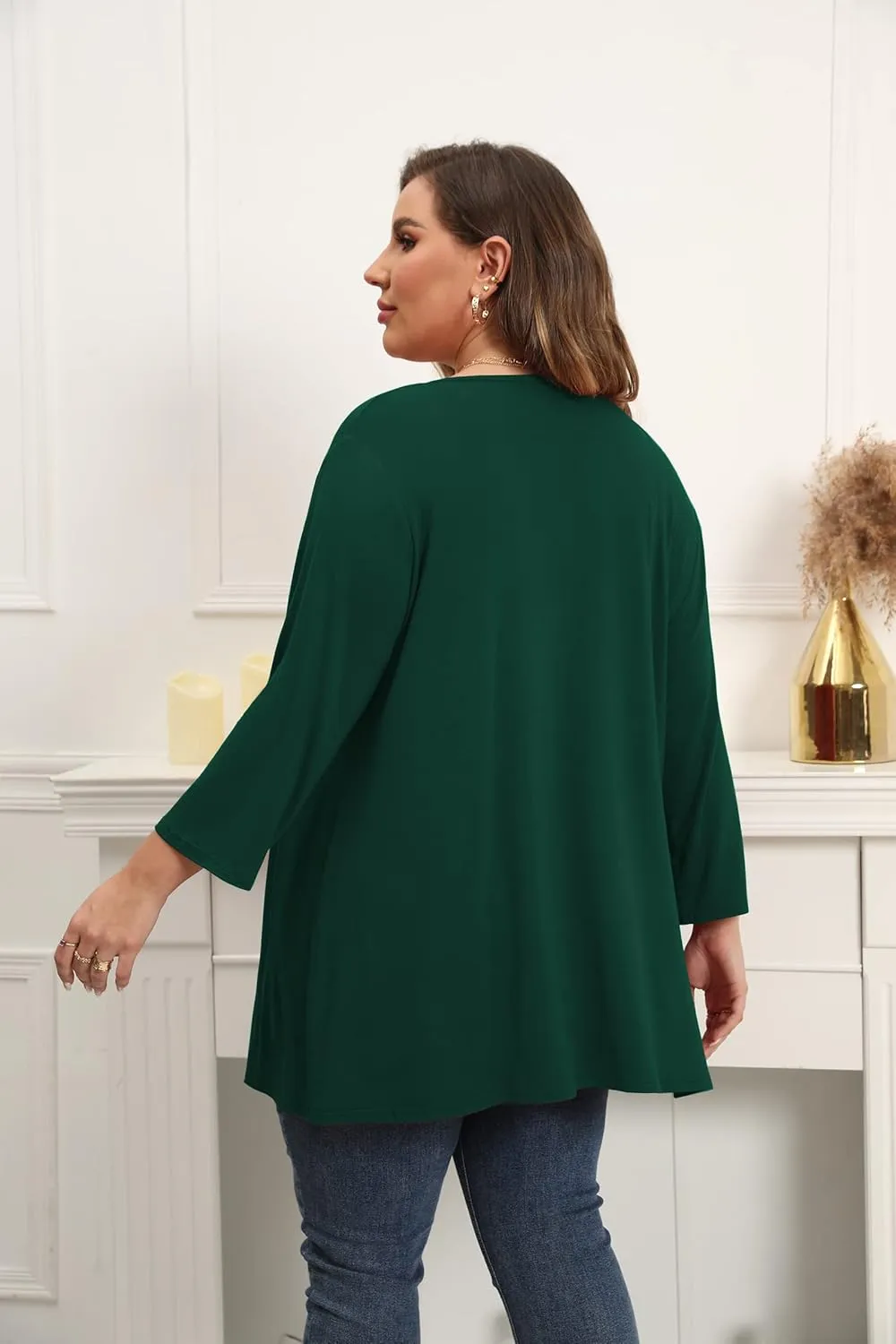 TIANZHU Women Cardigan Lightweight 3/4 Sleeve Casual Open Front Light Cardigan Drape Duster Sweaters