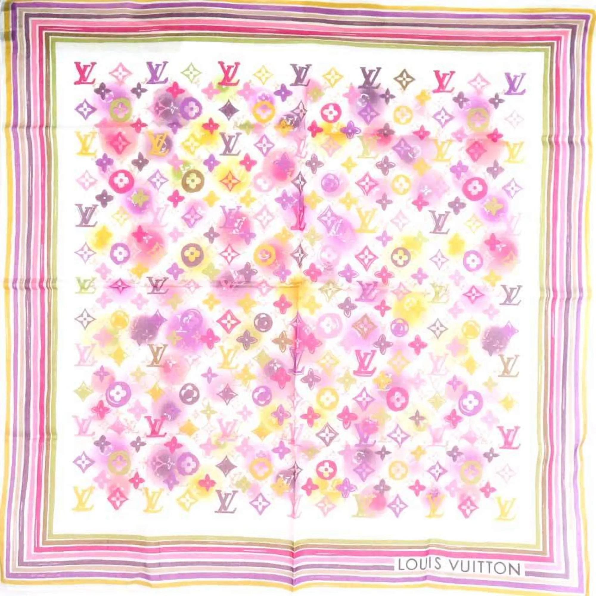 Trendy Inspired Louis Vuitton Scarf Muffler Handkerchief Monogram Cotton White/multicolor Women's