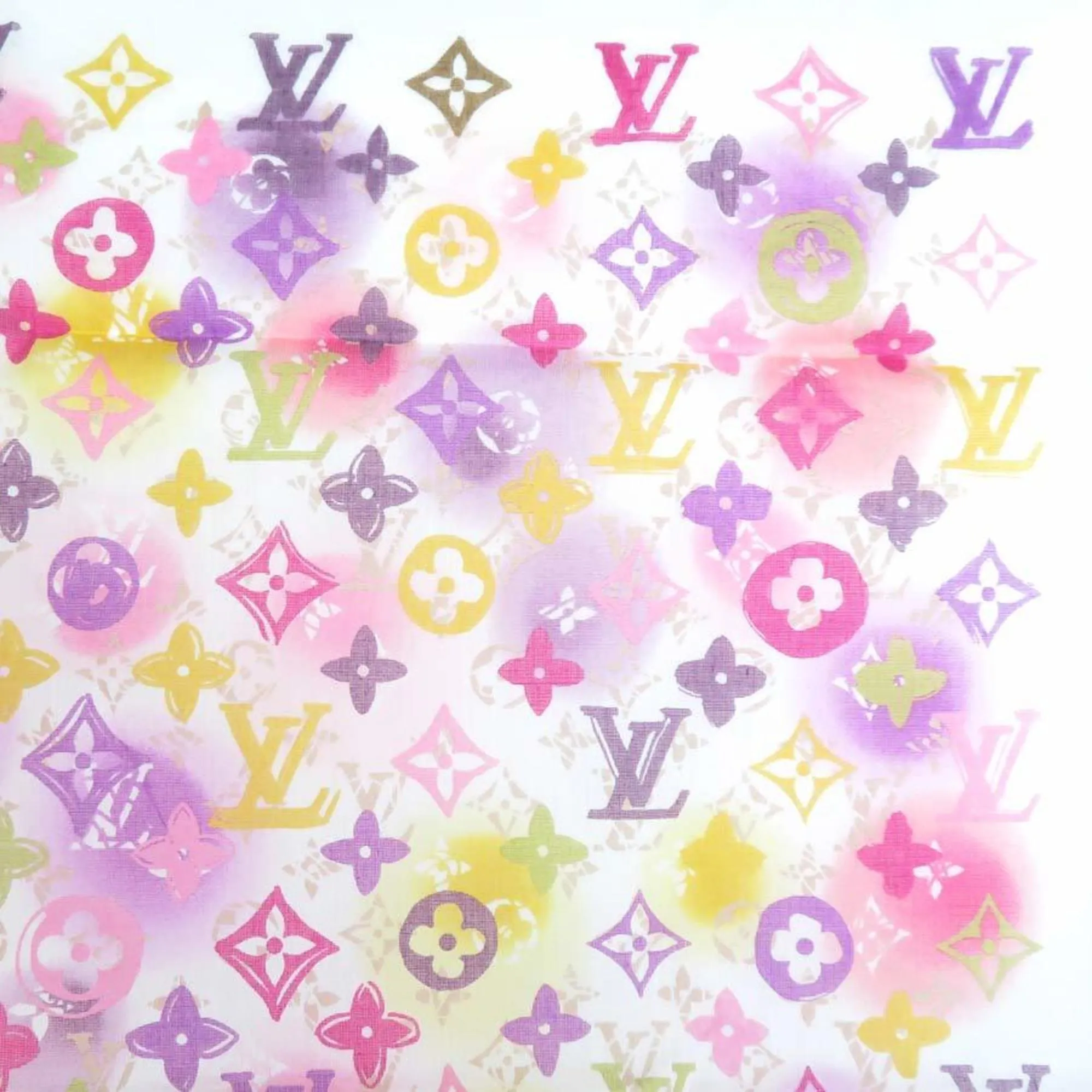Trendy Inspired Louis Vuitton Scarf Muffler Handkerchief Monogram Cotton White/multicolor Women's