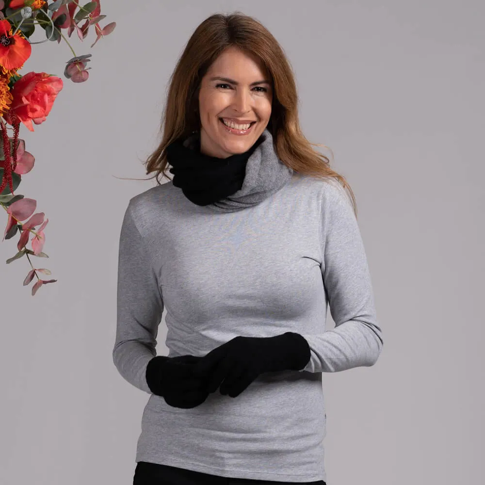 Two Tone Cashmere Snood and Cashmere Gloves Set