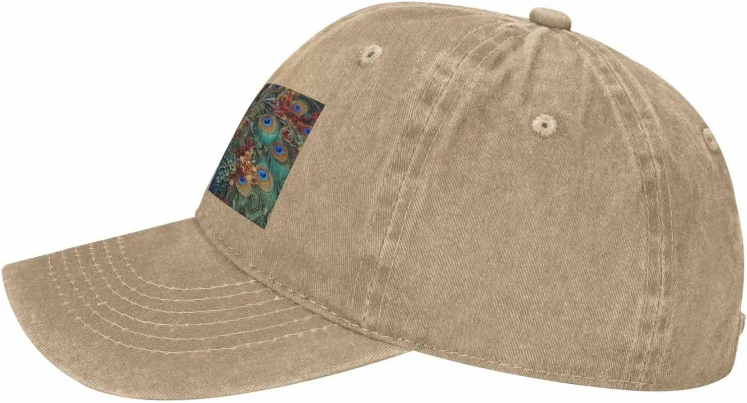 Unisex Denim Baseball Cap Classic Breathable Brim Hat Elegant Peacock Trucker Hat Adjustable Dad Hat Casual Outdoor Sun Hat