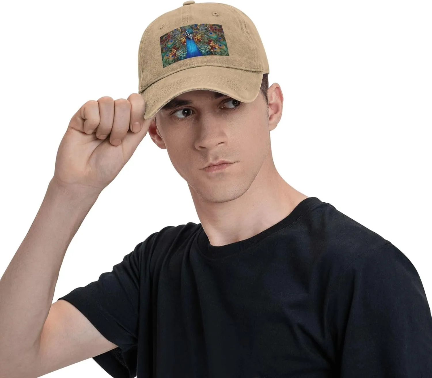 Unisex Denim Baseball Cap Classic Breathable Brim Hat Elegant Peacock Trucker Hat Adjustable Dad Hat Casual Outdoor Sun Hat