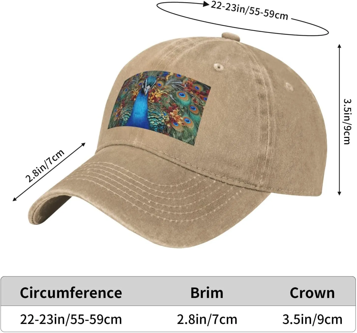 Unisex Denim Baseball Cap Classic Breathable Brim Hat Elegant Peacock Trucker Hat Adjustable Dad Hat Casual Outdoor Sun Hat