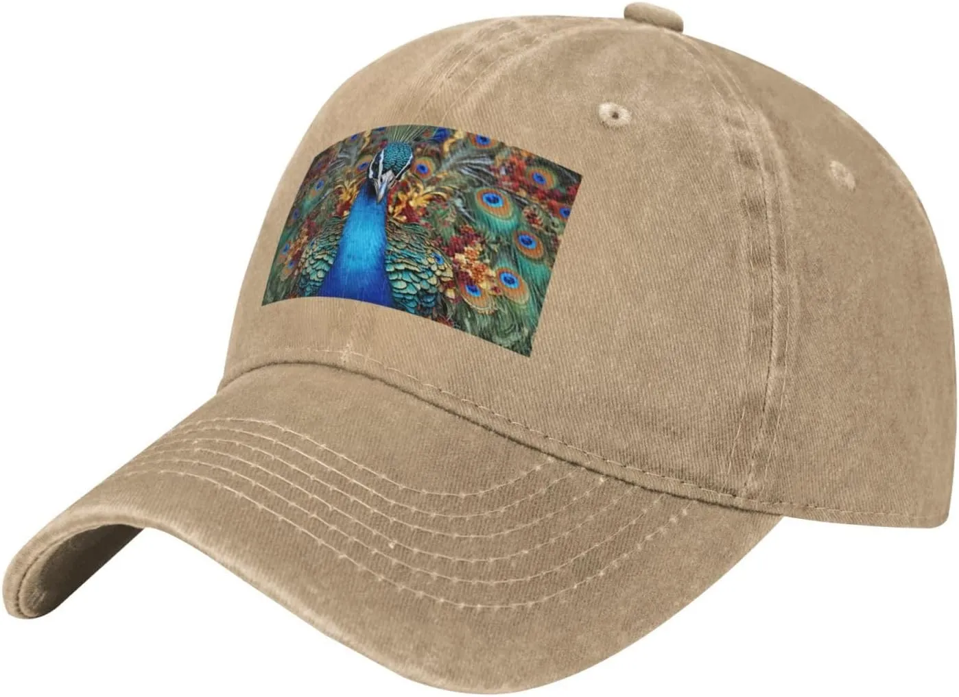 Unisex Denim Baseball Cap Classic Breathable Brim Hat Elegant Peacock Trucker Hat Adjustable Dad Hat Casual Outdoor Sun Hat