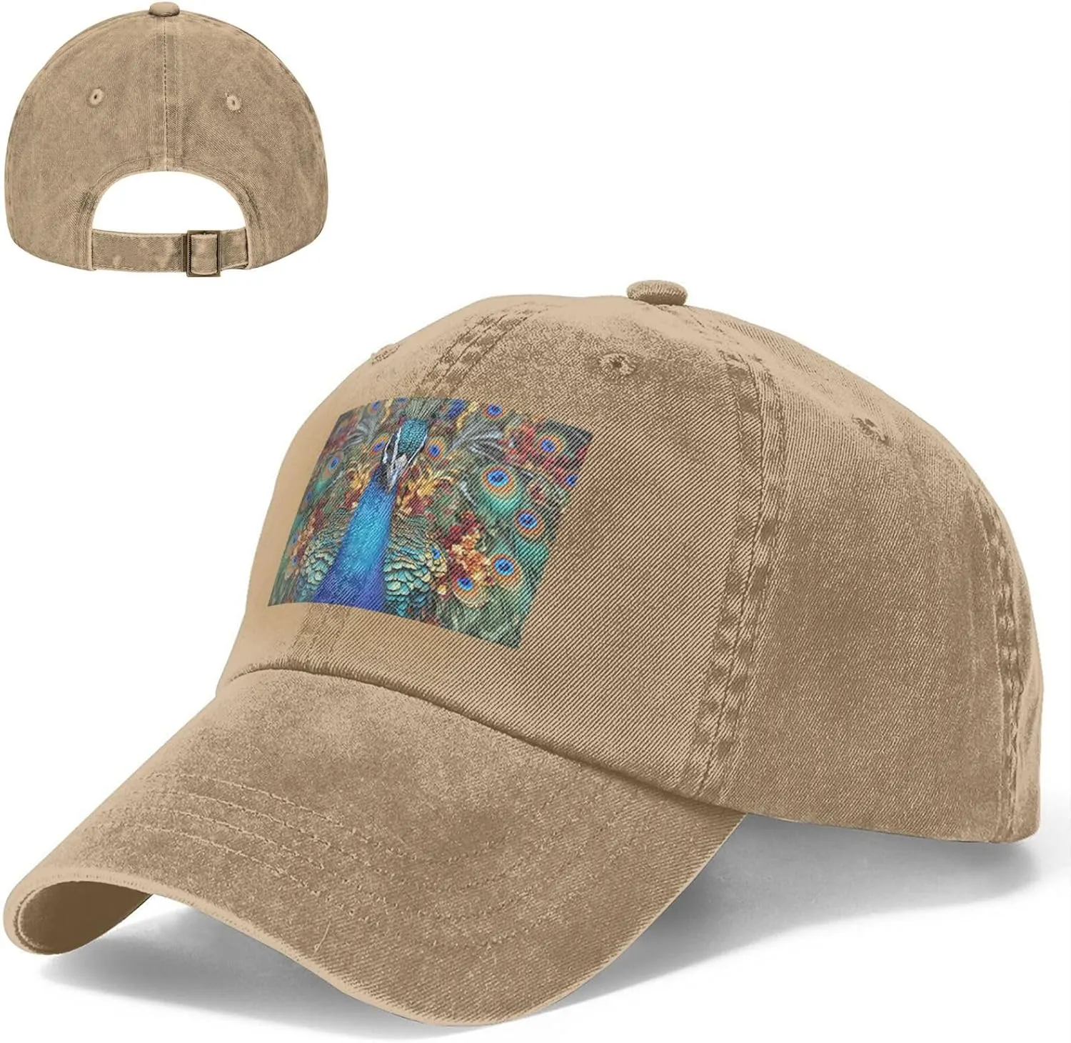 Unisex Denim Baseball Cap Classic Breathable Brim Hat Elegant Peacock Trucker Hat Adjustable Dad Hat Casual Outdoor Sun Hat