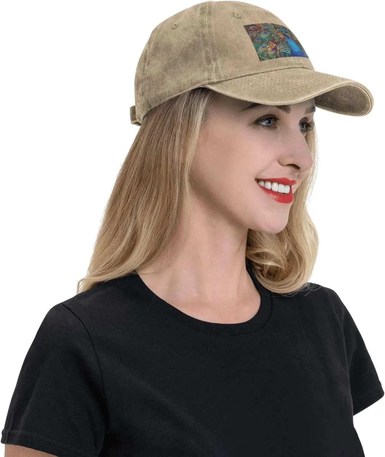 Unisex Denim Baseball Cap Classic Breathable Brim Hat Elegant Peacock Trucker Hat Adjustable Dad Hat Casual Outdoor Sun Hat