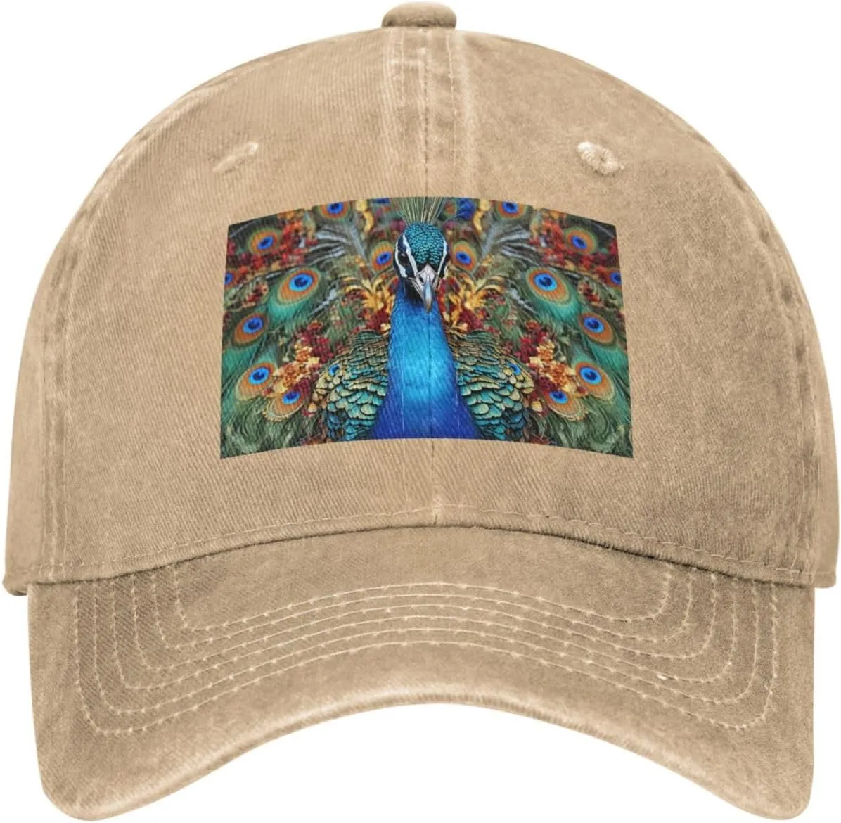 Unisex Denim Baseball Cap Classic Breathable Brim Hat Elegant Peacock Trucker Hat Adjustable Dad Hat Casual Outdoor Sun Hat