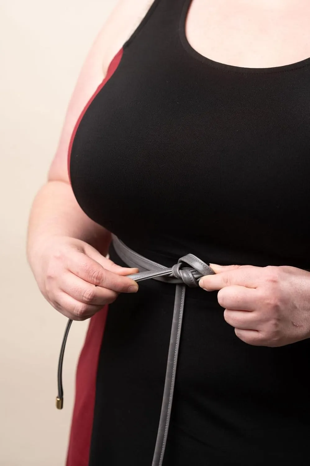 Vegan Leather Wrap Belt for Women - Multiple Ways to Wear - One Size Fits All - Adjustable - Size inclusive - Skinny Wrap Belt | Sash Obi knot tie belt | Made in USA (Grey with Gold Hardware)