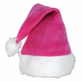 Velvet Pink Santa Hat With Plush Trim (1/Pk)