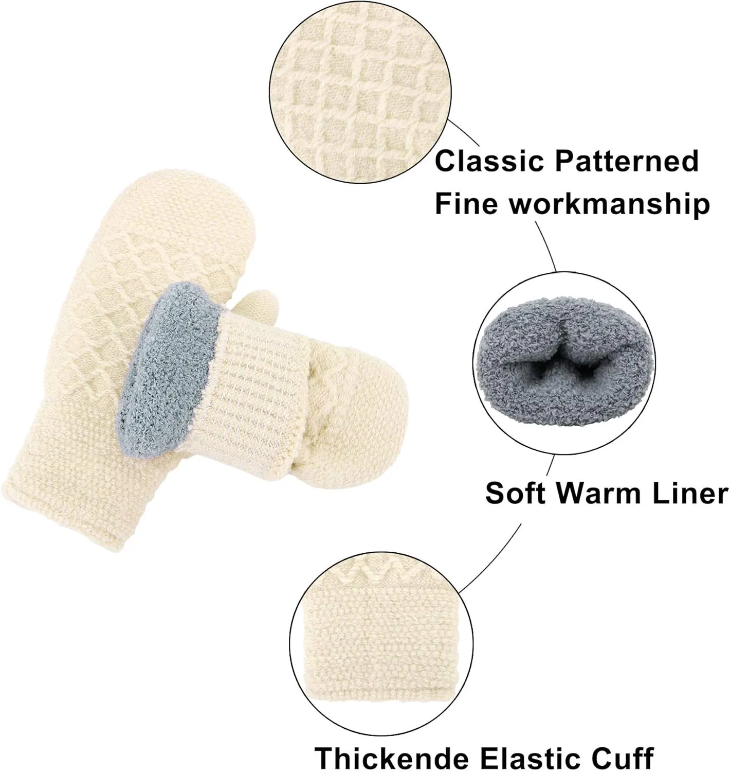 Verabella Women Mittens Winter Knit Sherpa Lined Girls Mittins