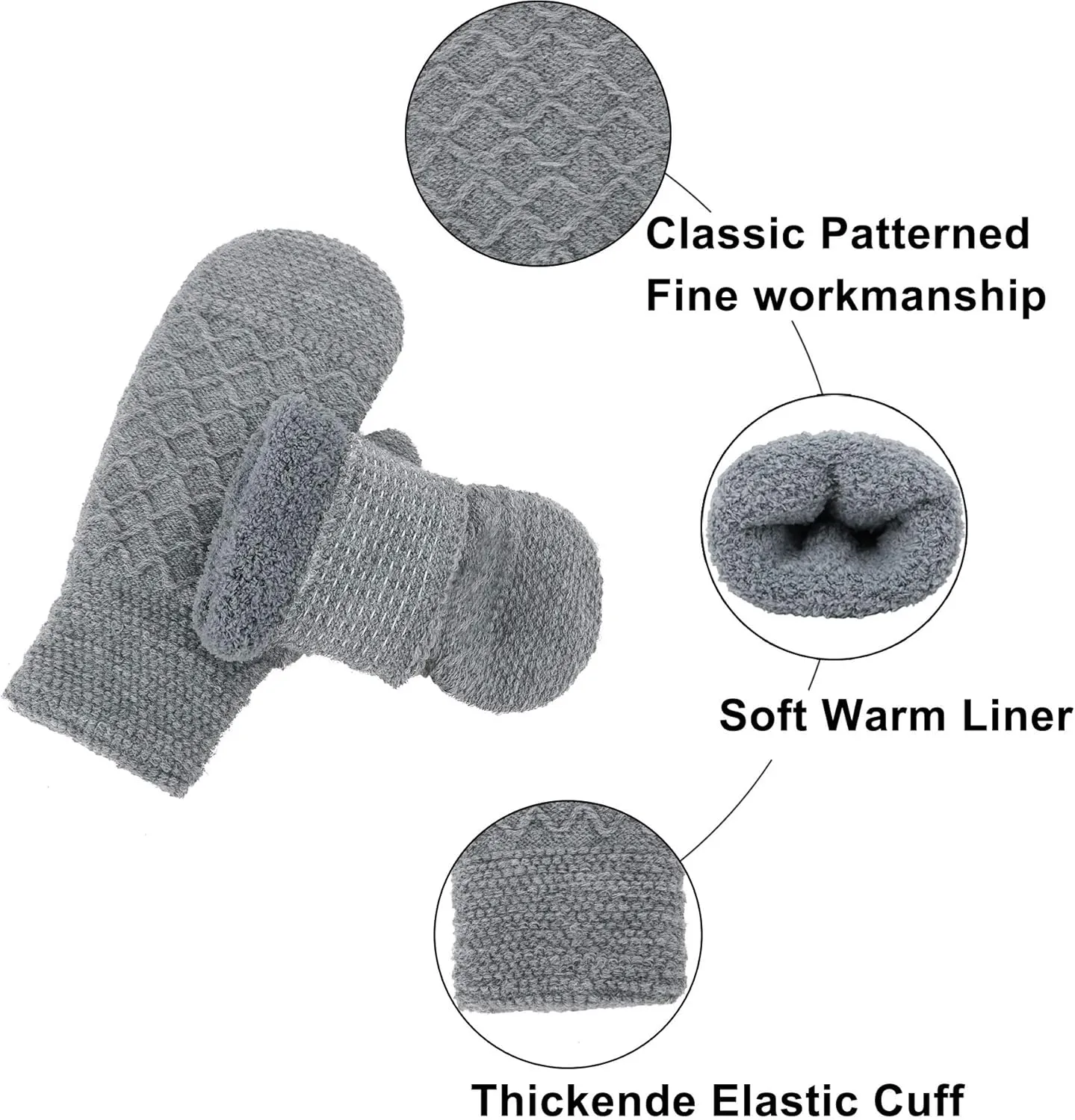 Verabella Women Mittens Winter Knit Sherpa Lined Girls Mittins