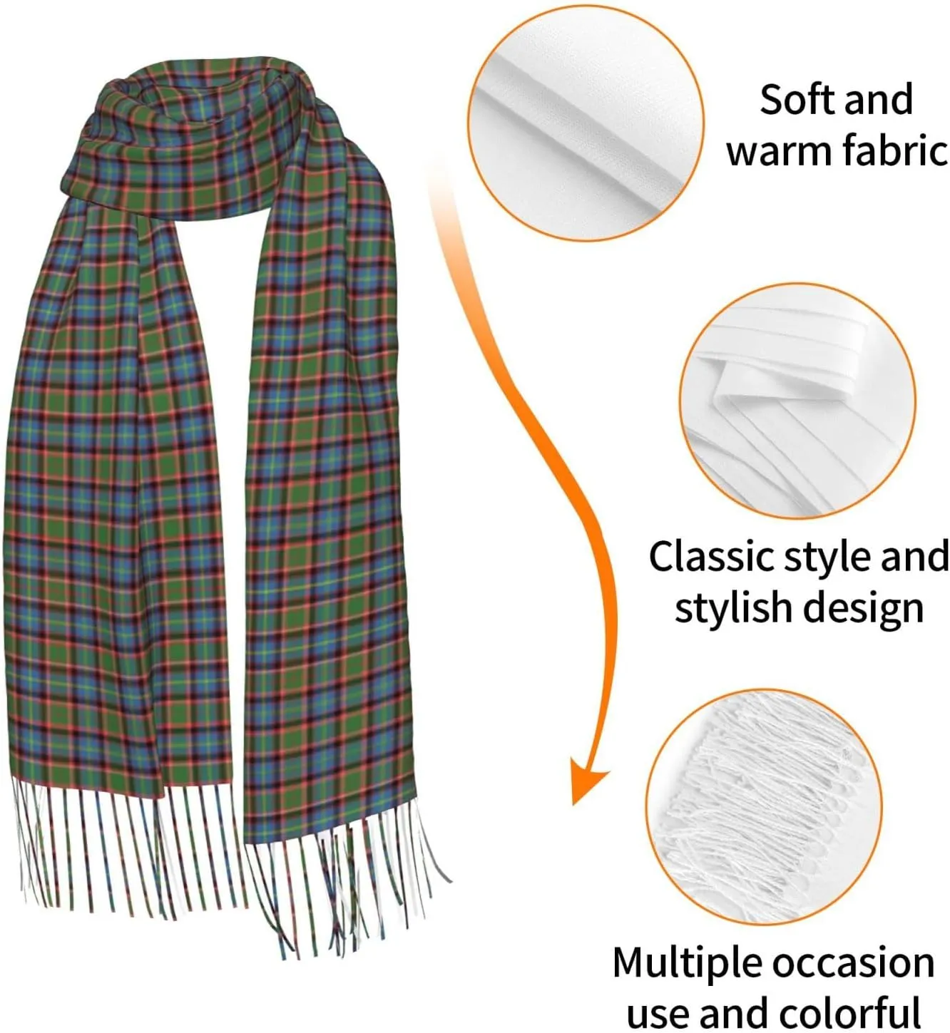 Vintage Plaid Imitation Cashmere Tassel Scarf Winter Scarf Autumn Softest Classic Warm