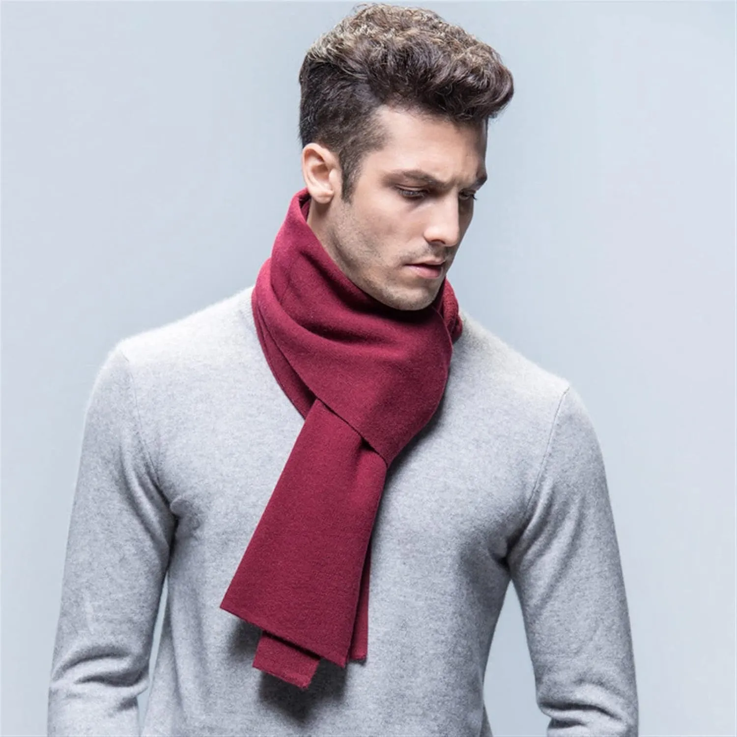 Warm Winter Solid Scarf Men Cashmere Feel Soft Long Scarves Unisex Beige, 69x30 Inch