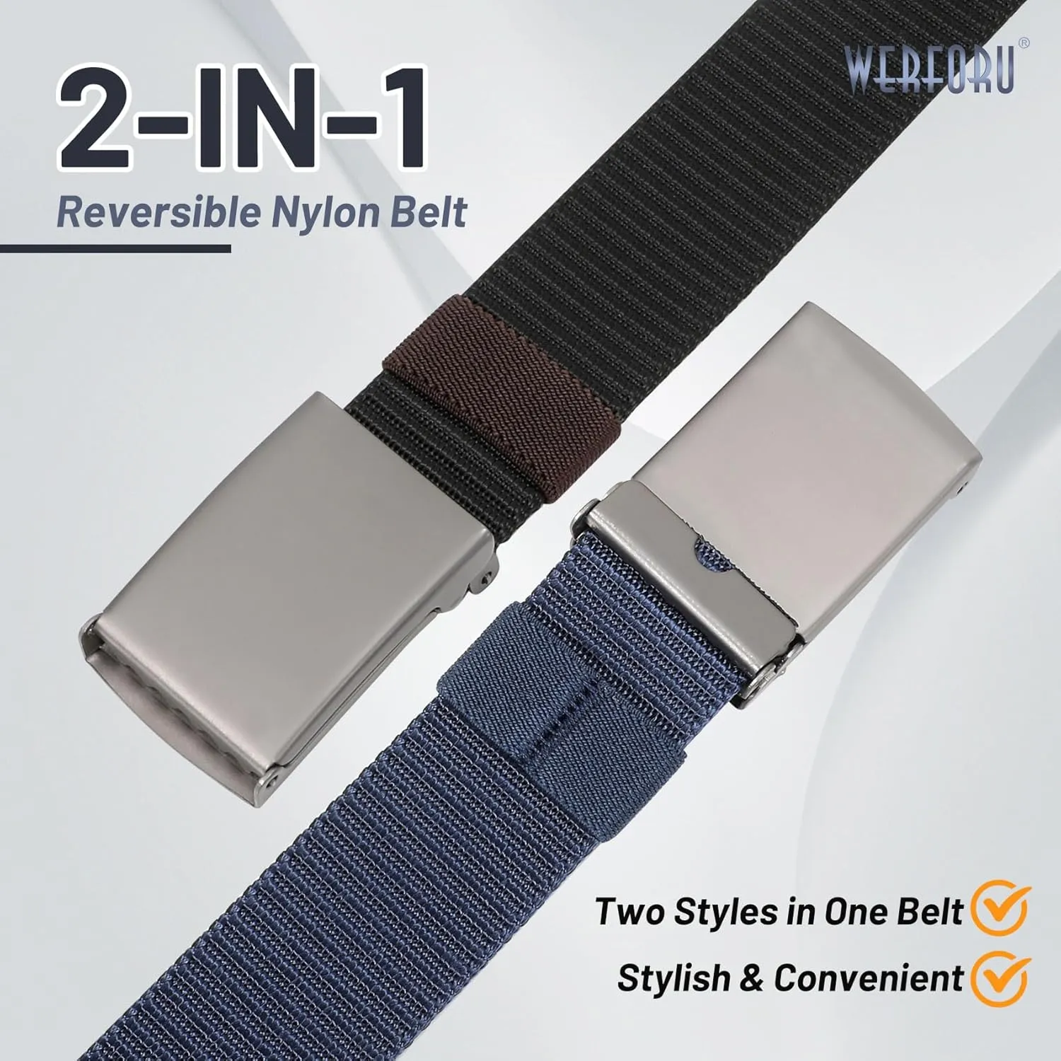 WERFORU Men Tactical Belt Nylon Belt for Men Golf Belt Reversible Belt with Flip-Top Metal Buckle Hiking Work-2-in-1 Belt