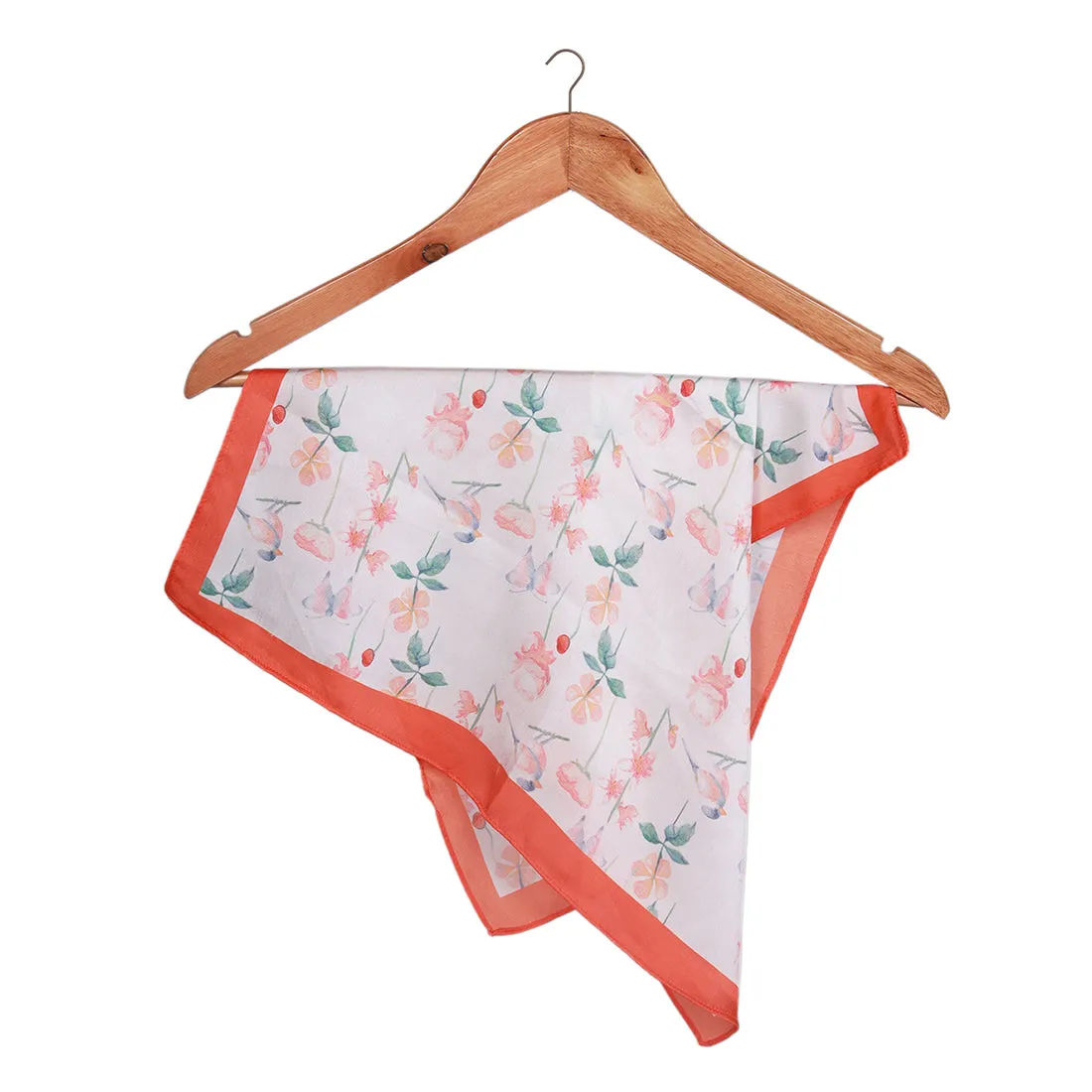White and orange Floral Satin Scarf