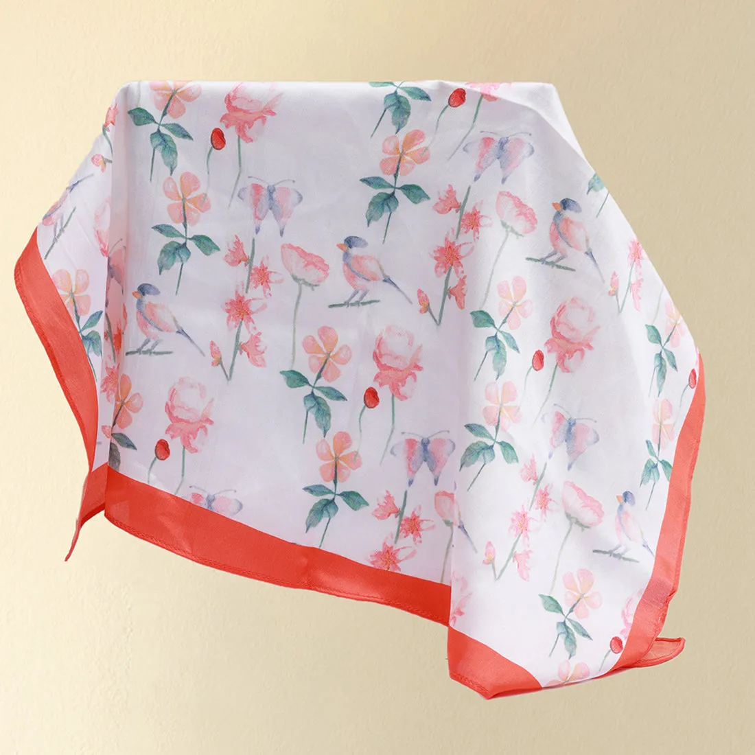 White and orange Floral Satin Scarf