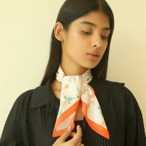 White and orange Floral Satin Scarf
