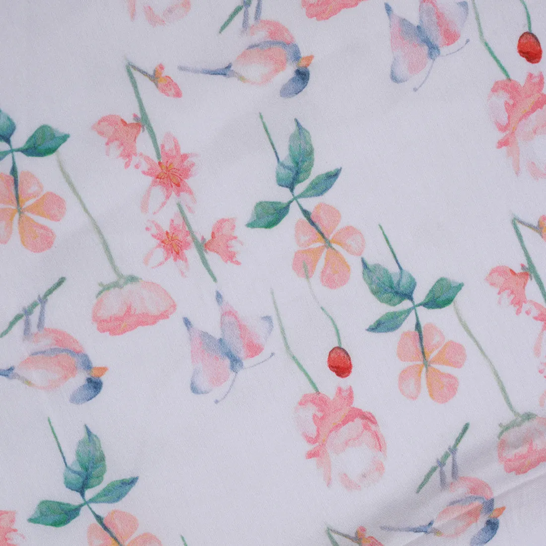White and orange Floral Satin Scarf