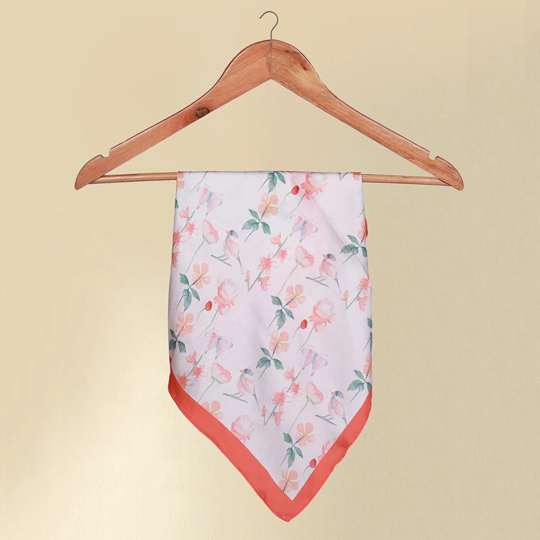 White and orange Floral Satin Scarf