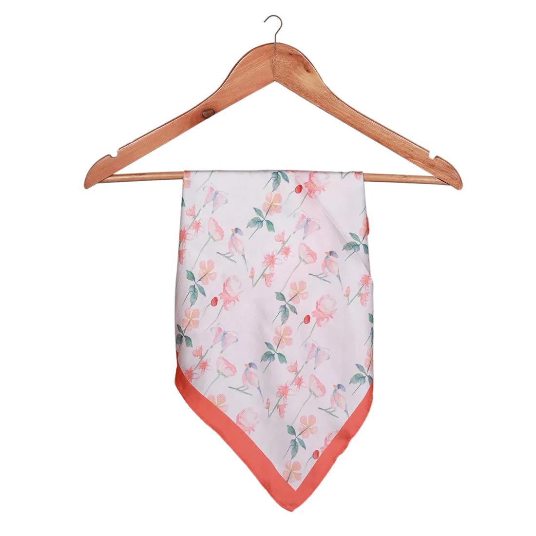 White and orange Floral Satin Scarf