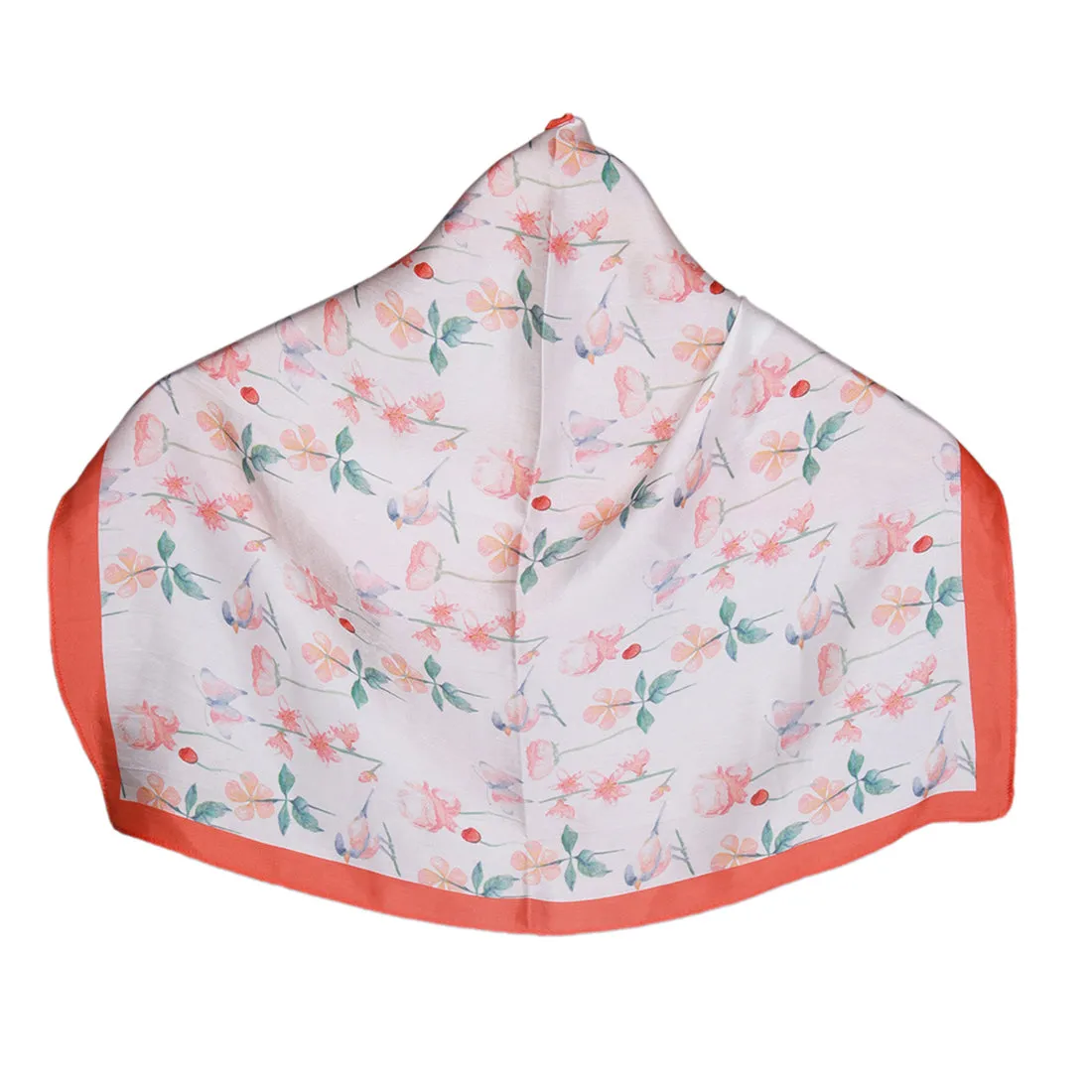 White and orange Floral Satin Scarf