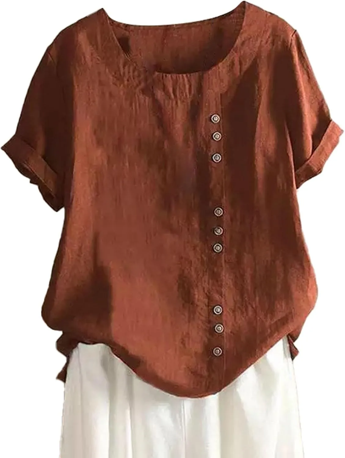 Women Button Up Shirts Cotton Linen Roll up Sleeve V Neck Soft Shirts Casual Loose Fit Work Blouse Tunic Top