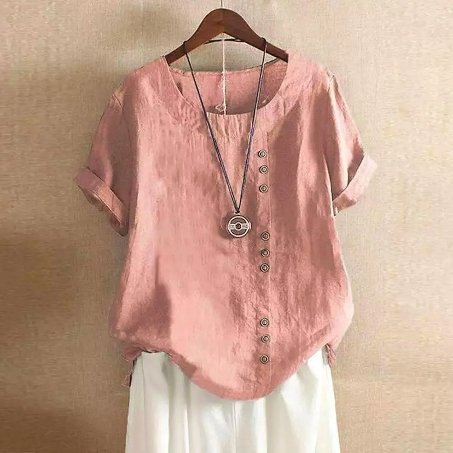 Women Button Up Shirts Cotton Linen Roll up Sleeve V Neck Soft Shirts Casual Loose Fit Work Blouse Tunic Top