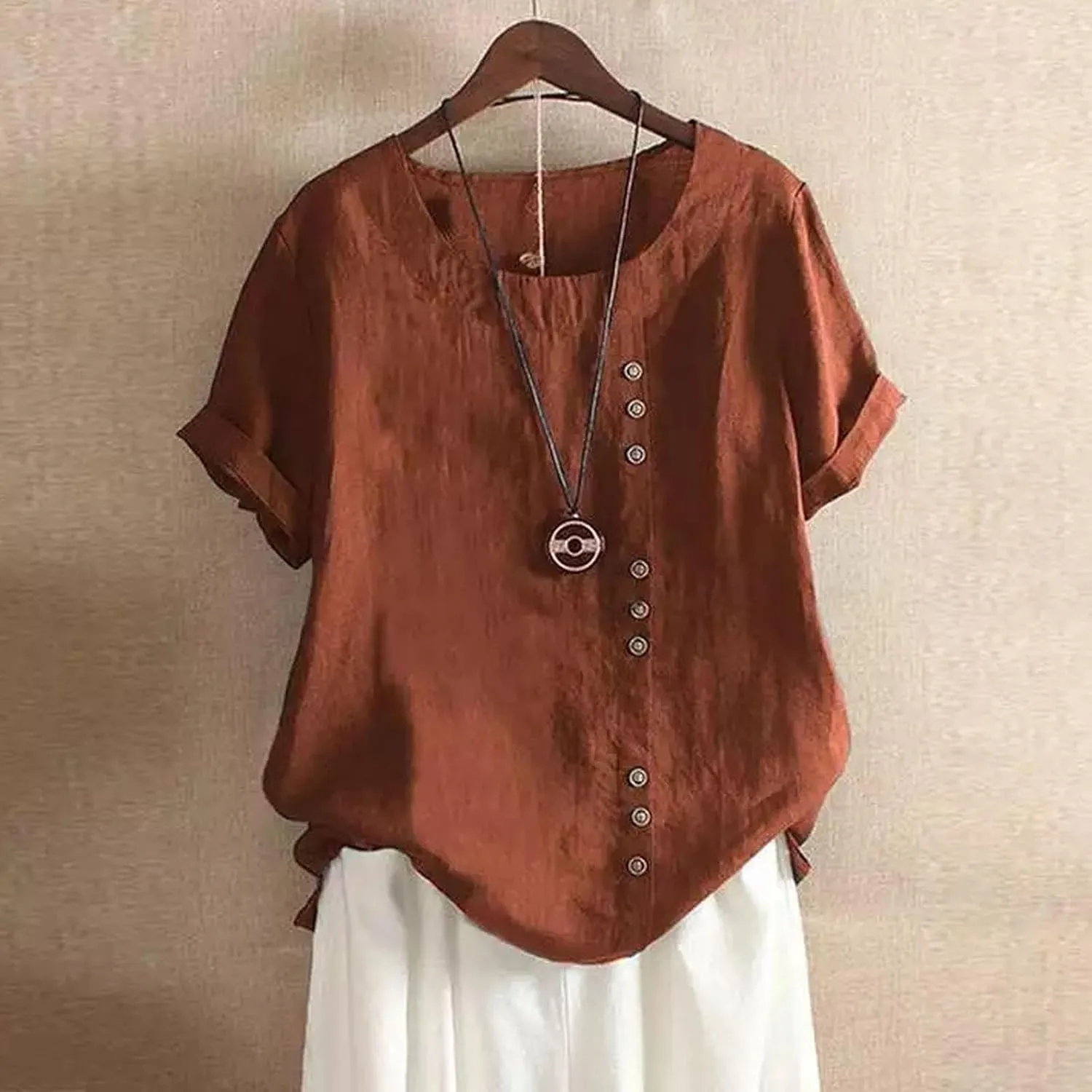 Women Button Up Shirts Cotton Linen Roll up Sleeve V Neck Soft Shirts Casual Loose Fit Work Blouse Tunic Top