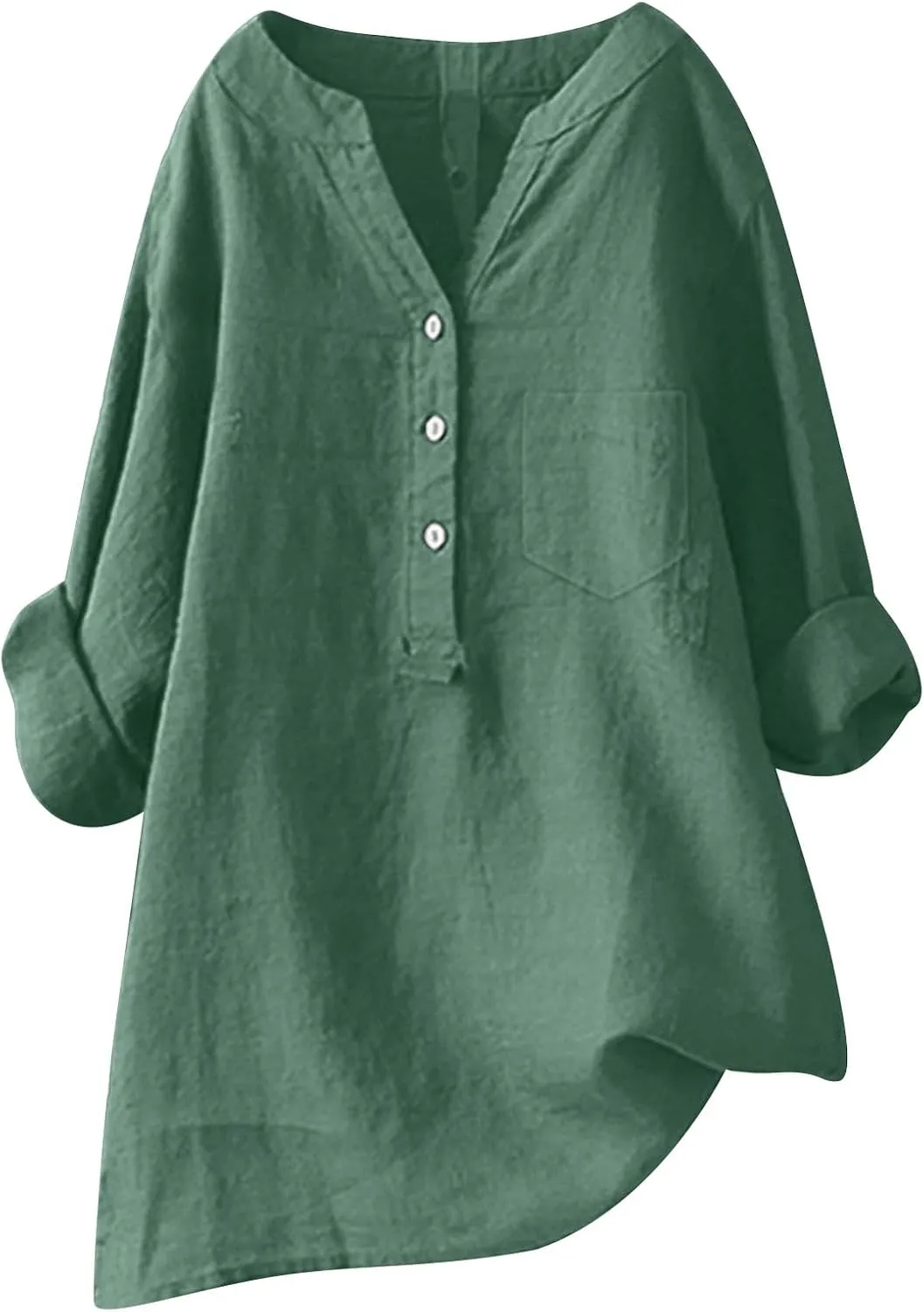 Women Linen Shirts V-Neck Button Down Blouse Collared Soft Tee Tops Short Sleeve Loose Shirts