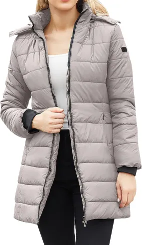 Women Long Winter Puffer Coat Oversized Light Packable Warm Down Jacket Casual Windproof Parka with Removable Hood