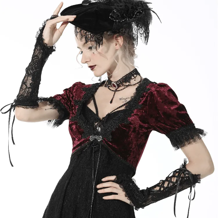 Women's Gothic Strappy Lace Black Gloves