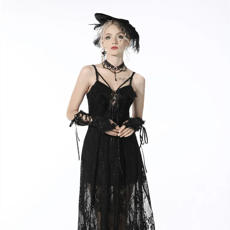 Women's Gothic Strappy Lace Black Gloves