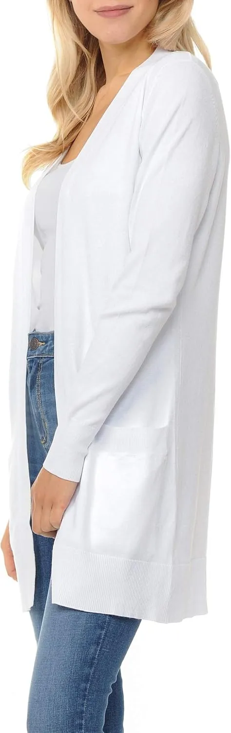 Womens Light Weight Open Front Long Cardigan with Pockets