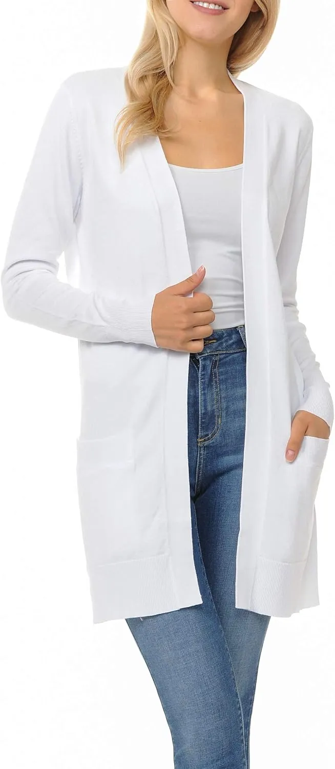 Womens Light Weight Open Front Long Cardigan with Pockets