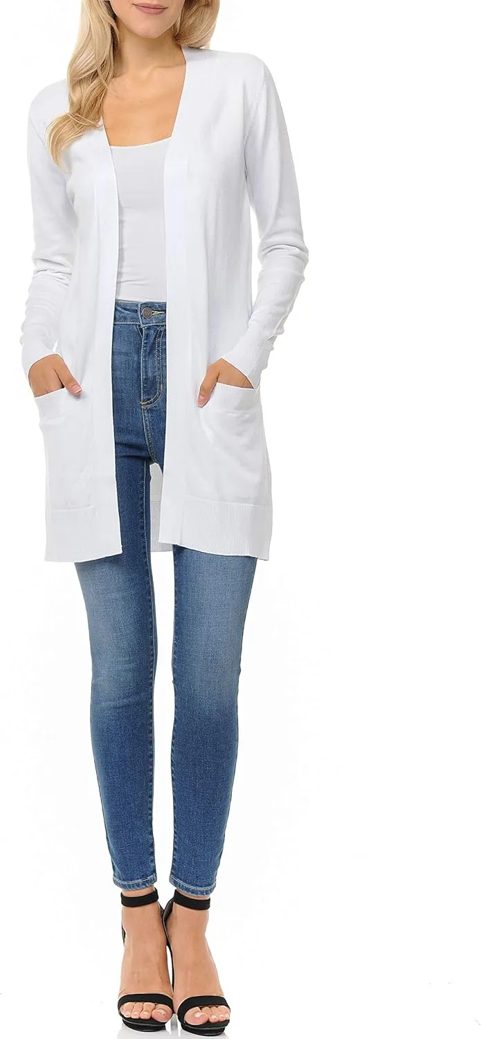 Womens Light Weight Open Front Long Cardigan with Pockets