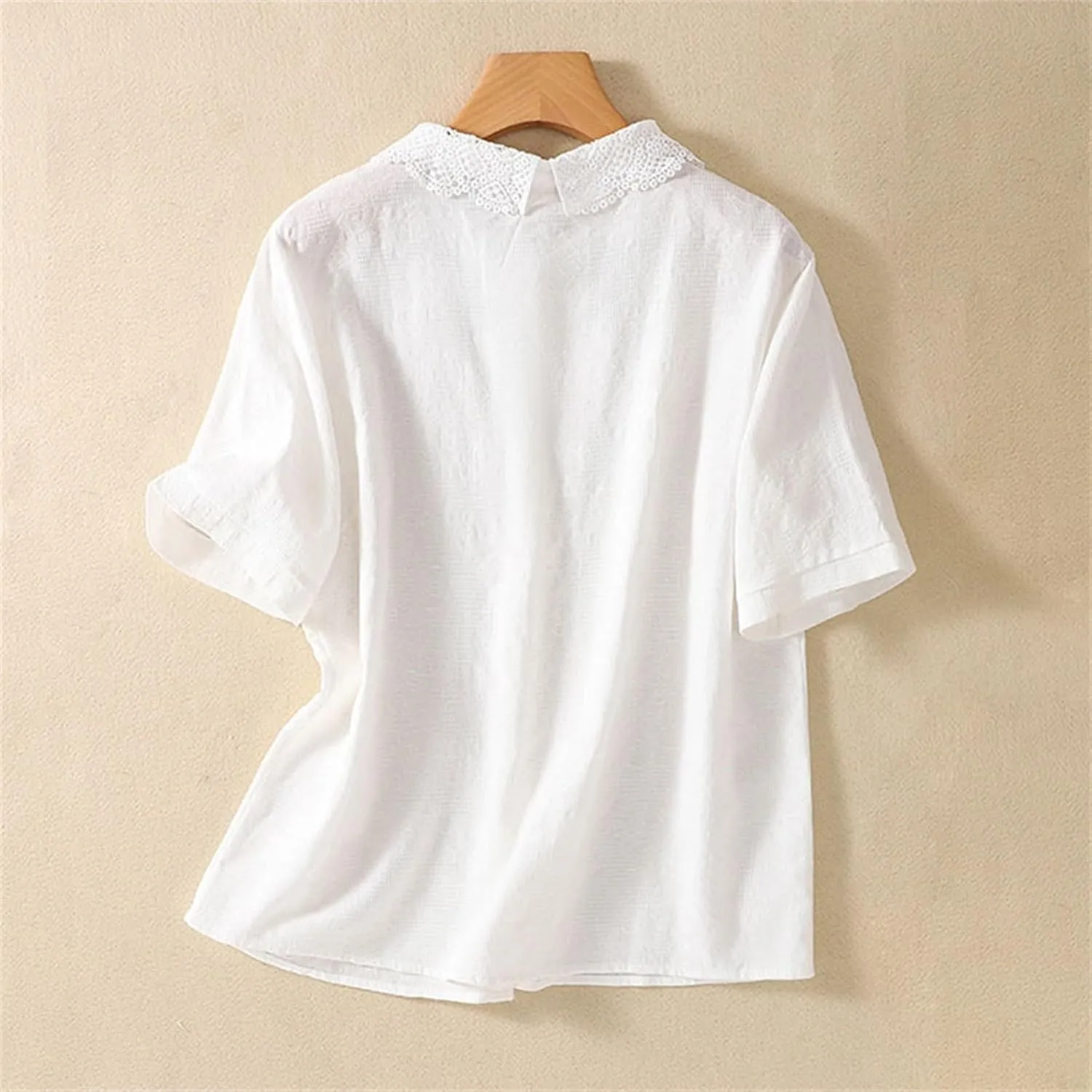Women's Linen Shirt Short Sleeve Business Blouse V Neck Loose Soft Tops 2025 Summer Casual Trendy T-Shirts