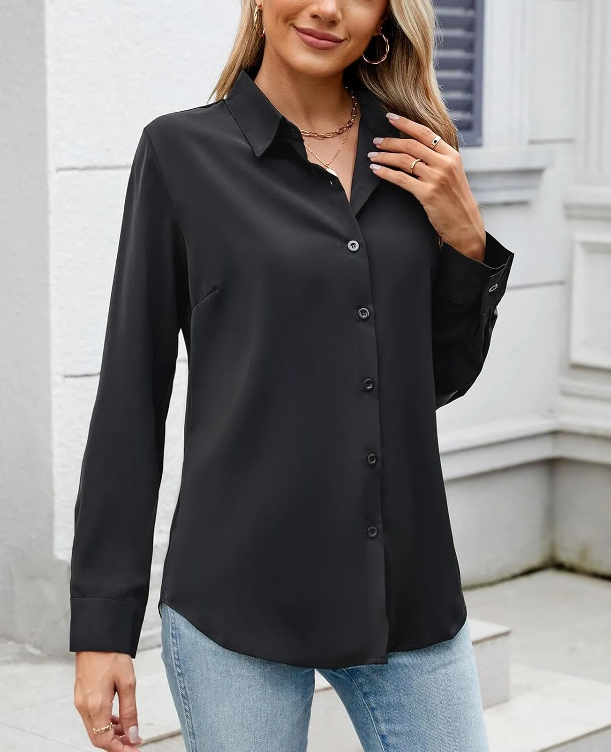 Womens Long Sleeve Button Down Shirt Ultra-Soft Stretch Wrinkle-Free Work Casual Business Office Blouse