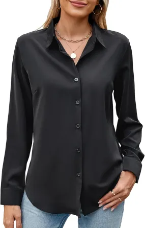 Womens Long Sleeve Button Down Shirt Ultra-Soft Stretch Wrinkle-Free Work Casual Business Office Blouse