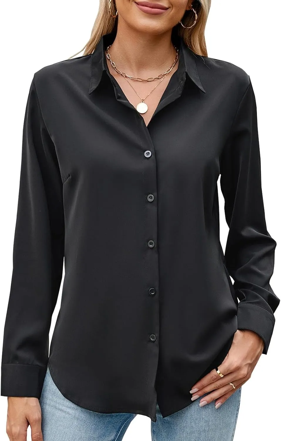 Womens Long Sleeve Button Down Shirt Ultra-Soft Stretch Wrinkle-Free Work Casual Business Office Blouse