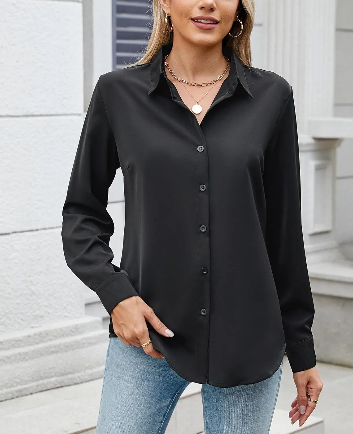 Womens Long Sleeve Button Down Shirt Ultra-Soft Stretch Wrinkle-Free Work Casual Business Office Blouse