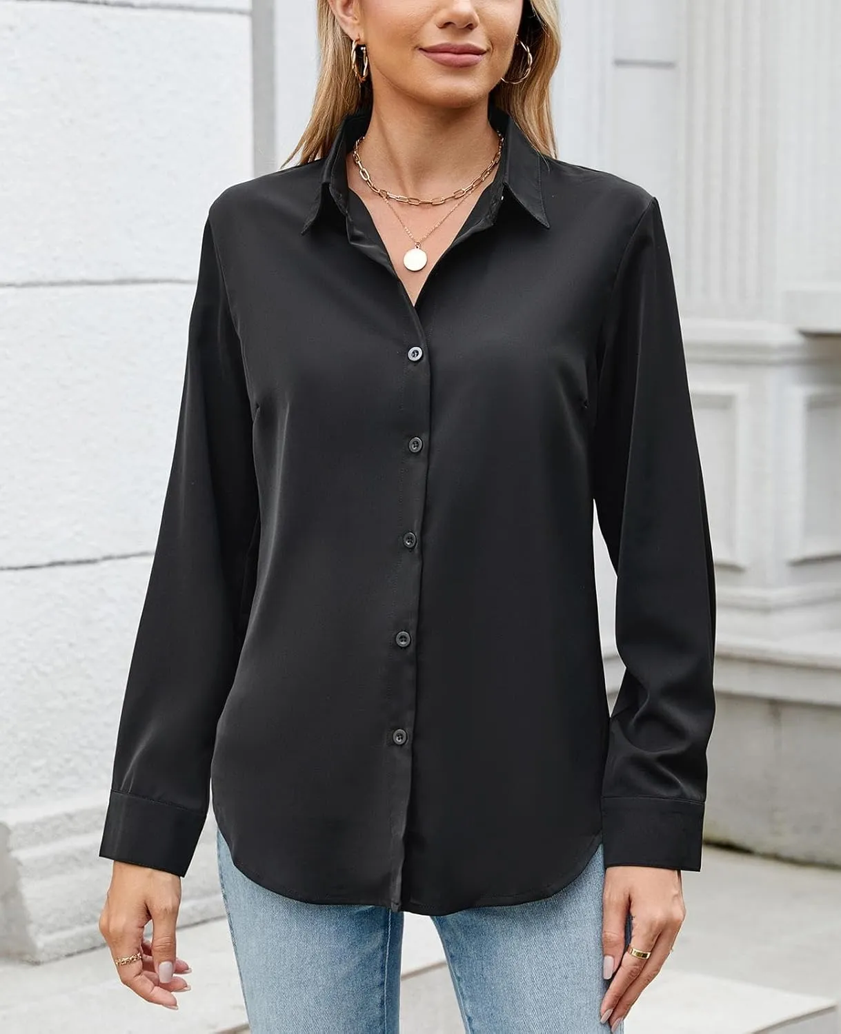 Womens Long Sleeve Button Down Shirt Ultra-Soft Stretch Wrinkle-Free Work Casual Business Office Blouse