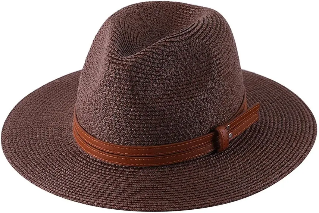 Womens Mens Wide Brim Straw Panama Hat Foldable Summer Beach Sun Hat