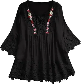 Womens Short Sleeve Linen Shirts Casual Crewneck Soft T Shirts Embroidery Loose Fit Summer Tshirt