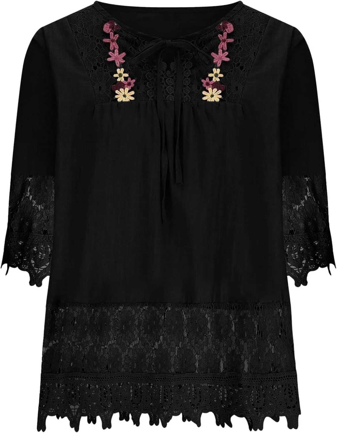 Womens Short Sleeve Linen Shirts Casual Crewneck Soft T Shirts Embroidery Loose Fit Summer Tshirt