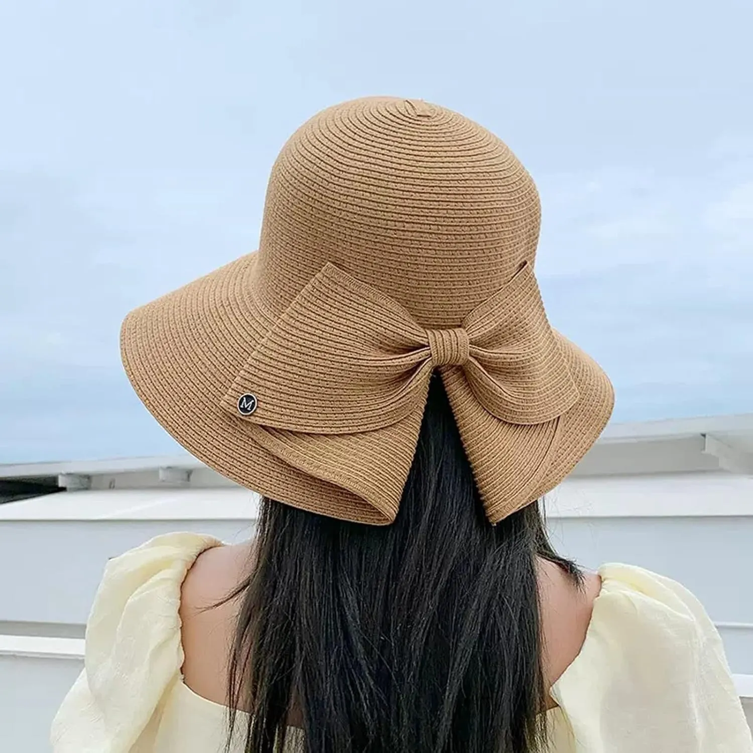 Women's Spring and Summer Outings Bowknot Big Brim Beach Hat Fashion Sun Hat Sunshade Sun Hat Adult Pool Hat