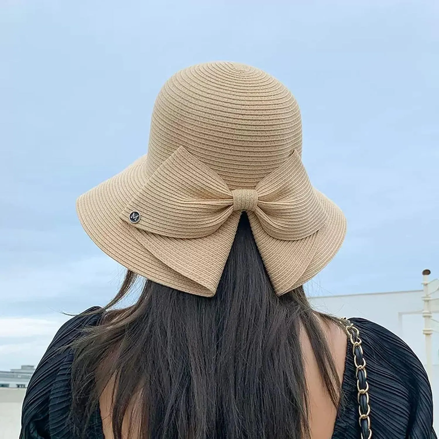 Women's Spring and Summer Outings Bowknot Big Brim Beach Hat Fashion Sun Hat Sunshade Sun Hat Adult Pool Hat